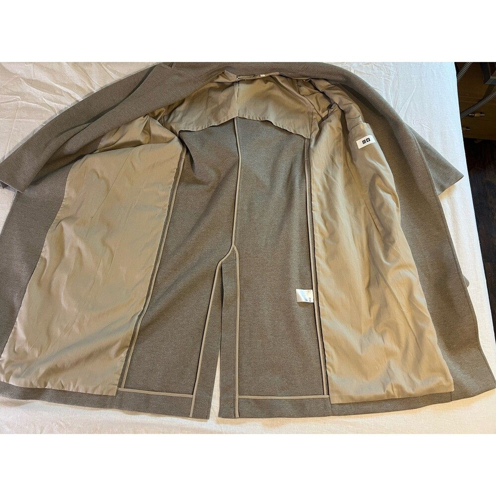 Uniqlo U Chester Beige Belted Stretch Jersey Duster Long Coat Size L Minimalist - Picture 8 of 16
